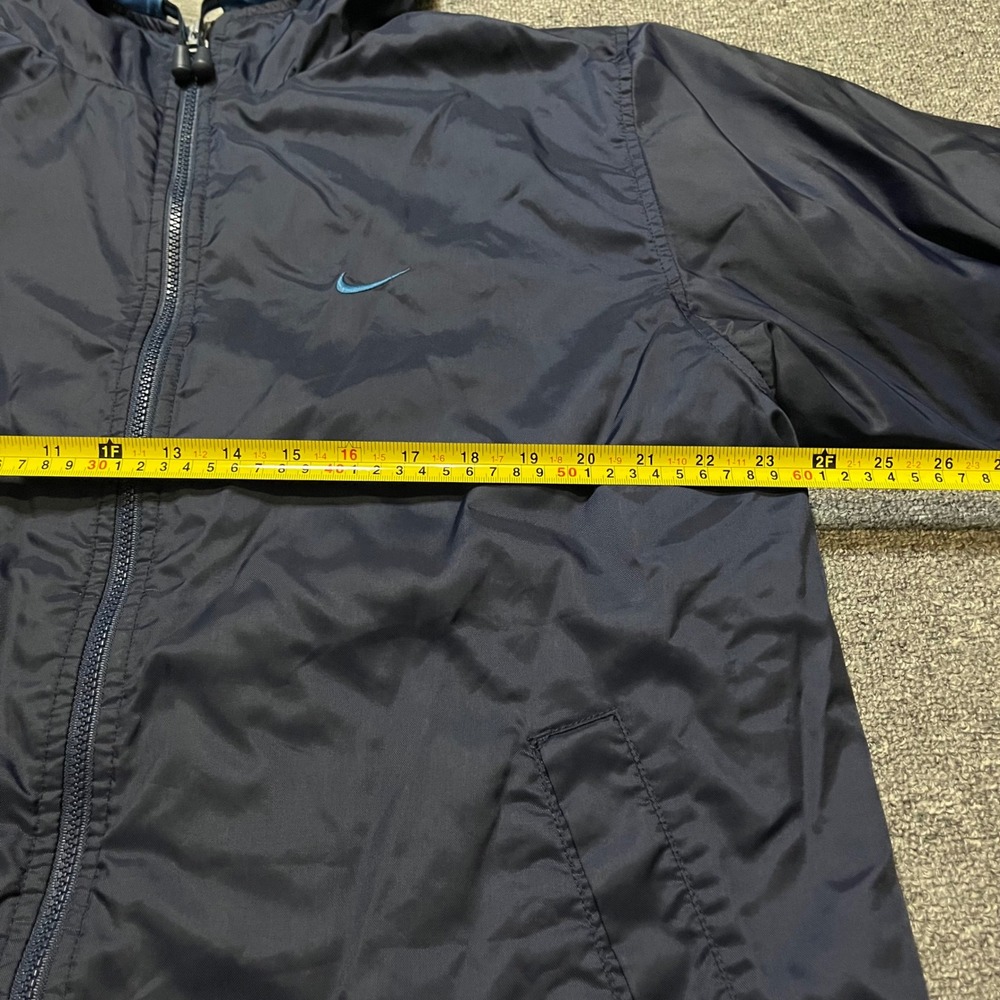 Vintage 90s Nike Navy Blue Hooded Jacket Youth L 12-14 Lined Windbreaker - Picture 5 of 12